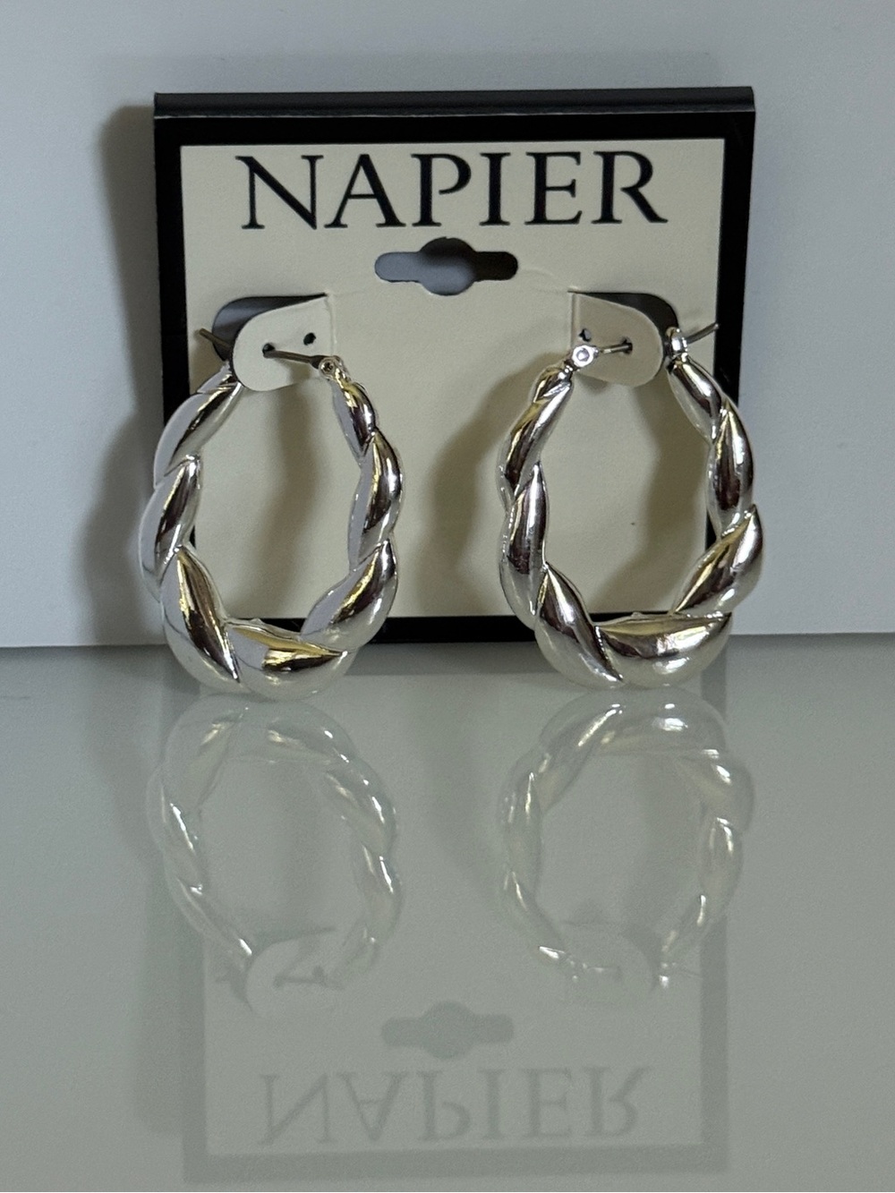 Napier Silver-Tone Polished Twisted Hoop Earrings NWT